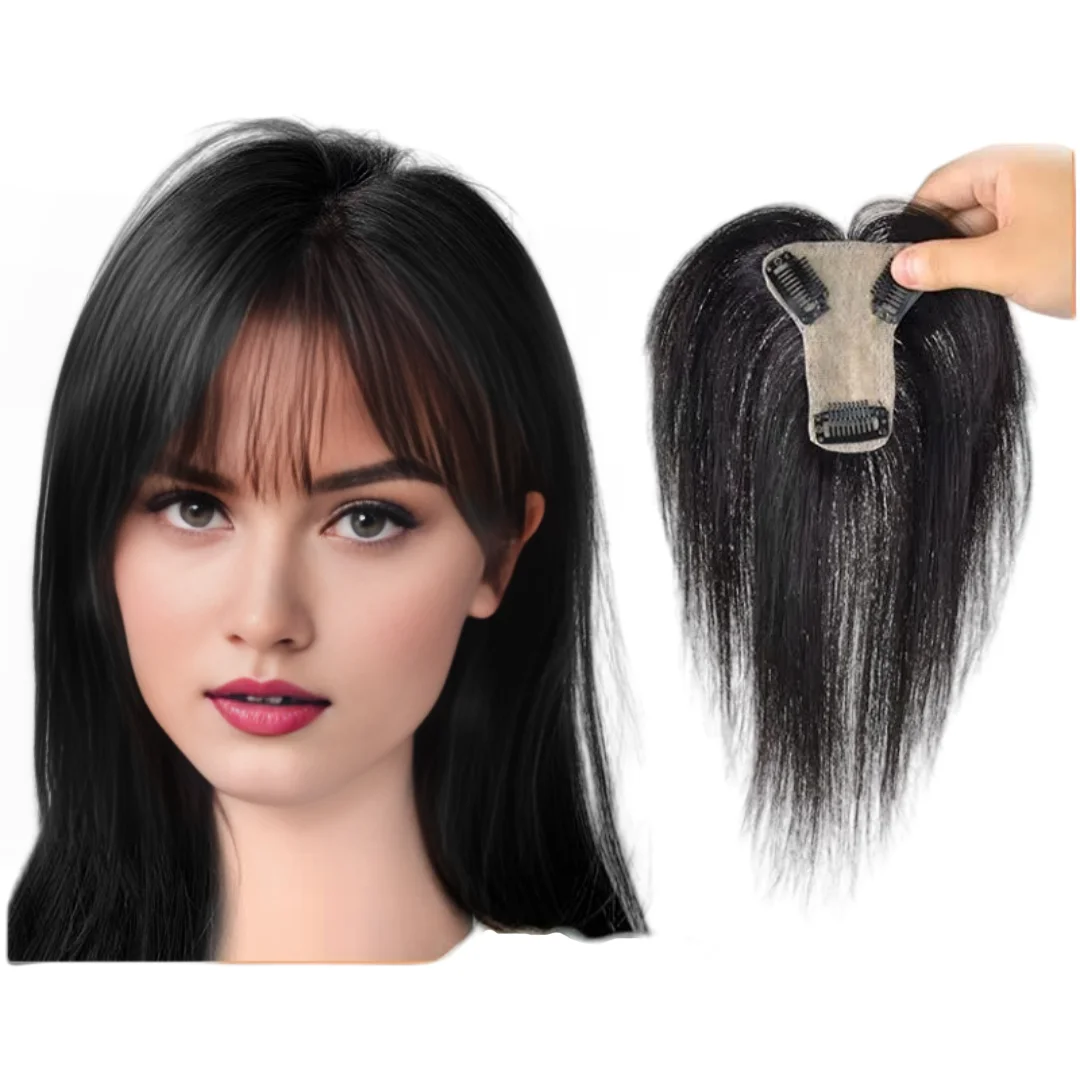 7x8cm Slik Human Hair Toppers For Women With 3D Air Bangs