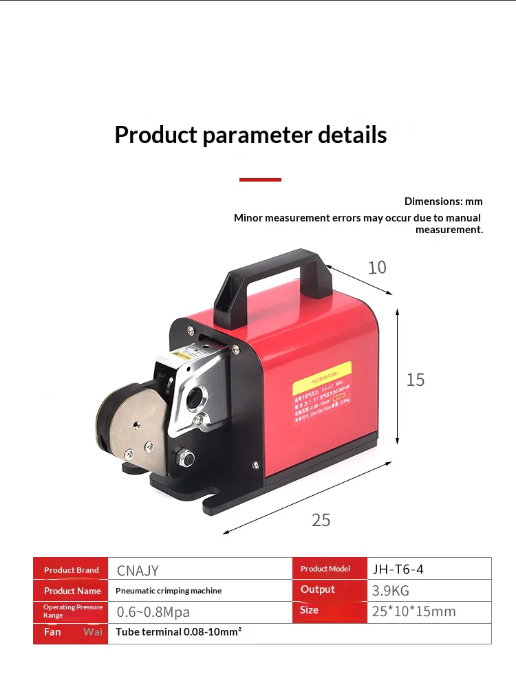 JH-T6-4 1.3T Pneumatic & Electric Crimper 0.3-0.8MPa for Tubular Terminals 0.08-