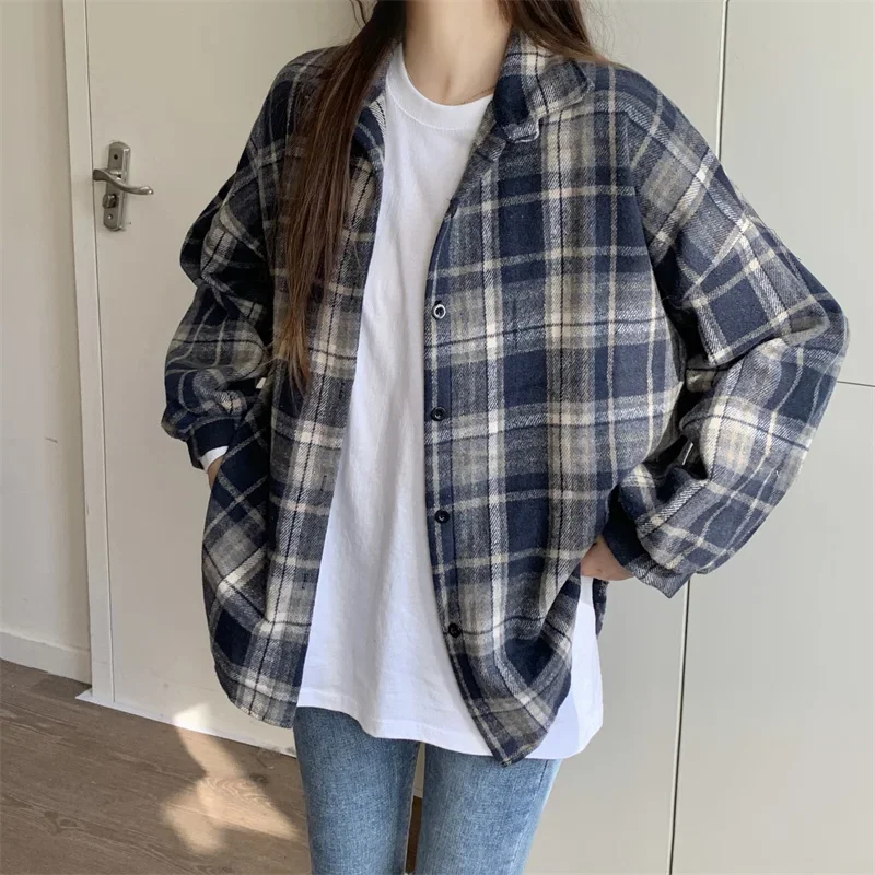 Shirt Women Plaid Flannel Shacket Slouchy Oversized Button Down Long Sleeve Check Shirt Jacket Fall Winter Christmas Outfit