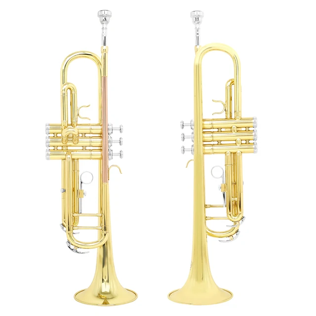 Phosphorus Gold Bb Standard Trumpet Set Brass Student Beginners Trumpet Instruments with Box 7C Blowing Nozzle Gloves - Image 3