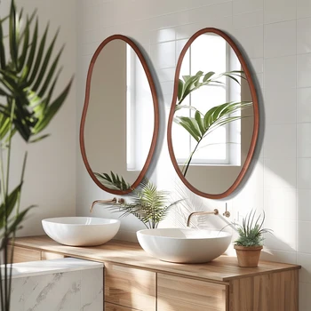 Irregular Wall Mirror Decorative Large Accent Mirror Vanity with Solid Wooden Frame for Livingroom Diningroom Bedroom Hallway 3