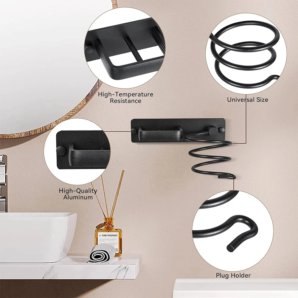 Hair Dryer Holder Straightener Storage Bracket Rack Space Aluminum Home Decoration Gold Wall Shelf Bathroom Shelf Styling Tool storage rack hair dryer holder hair tool holder