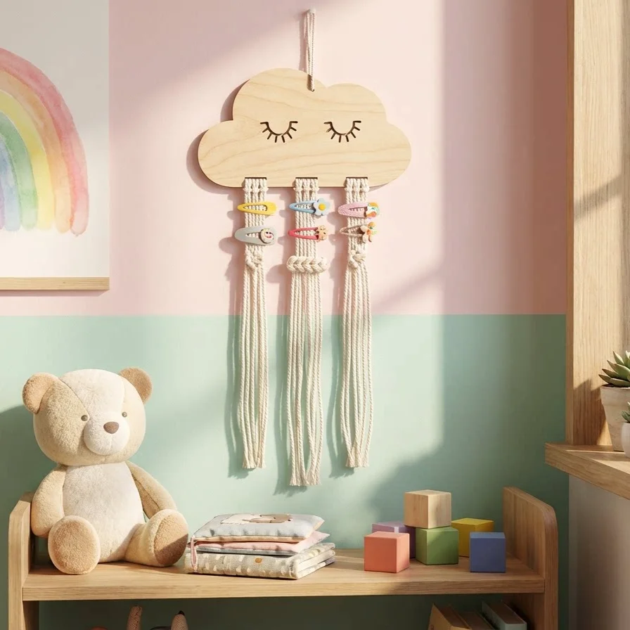 북유럽 스타일 구름 모양 헤어핀 정리함과 공주 머리띠 DIY 액세서리 키트 (여아 방 꾸미기 및 액세서리 보관/전시용)