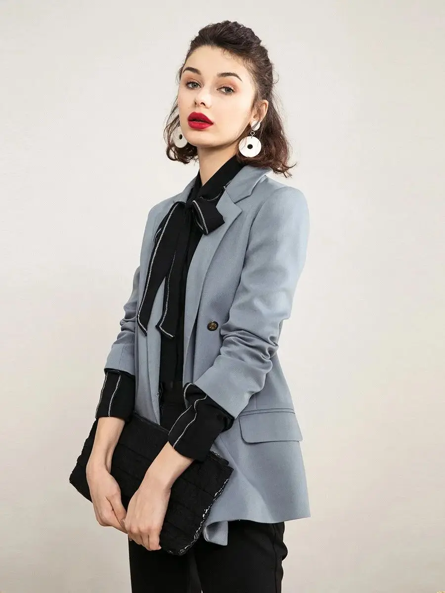 LOUIS YAO Women Vintage Double-Breasted Suit 2023 Autumn Commuter Flip Collar Long-sleeve Elegant Versatile Outerwear