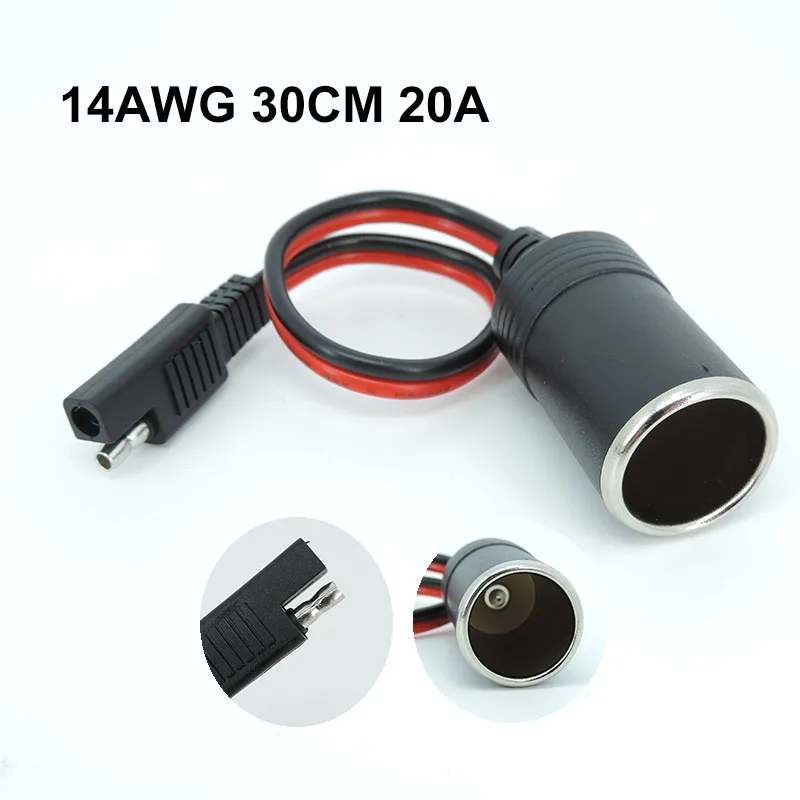 12V 24V car Female Cigarette Lighter Socket to SAE 2 Pin Quick Release Disconnect Connector Plug 14AWG 20A Extension Cable H2 2