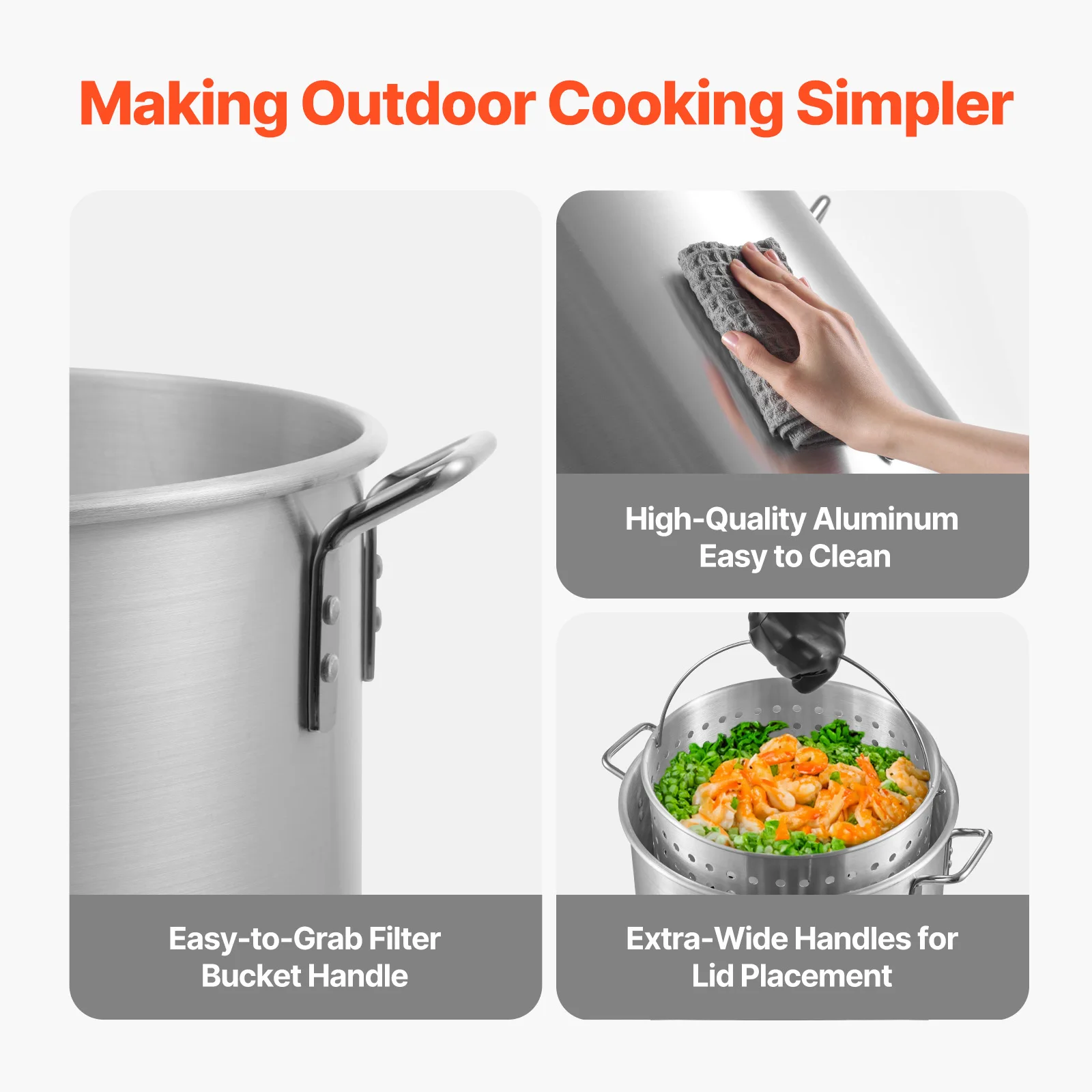 SucceBuy 60/80/100Qt Seafood Boiling Kit with Strainer Cooking Set for Crab Crawfish Boiling Aluminum Stockpot with Steamer Rack 6