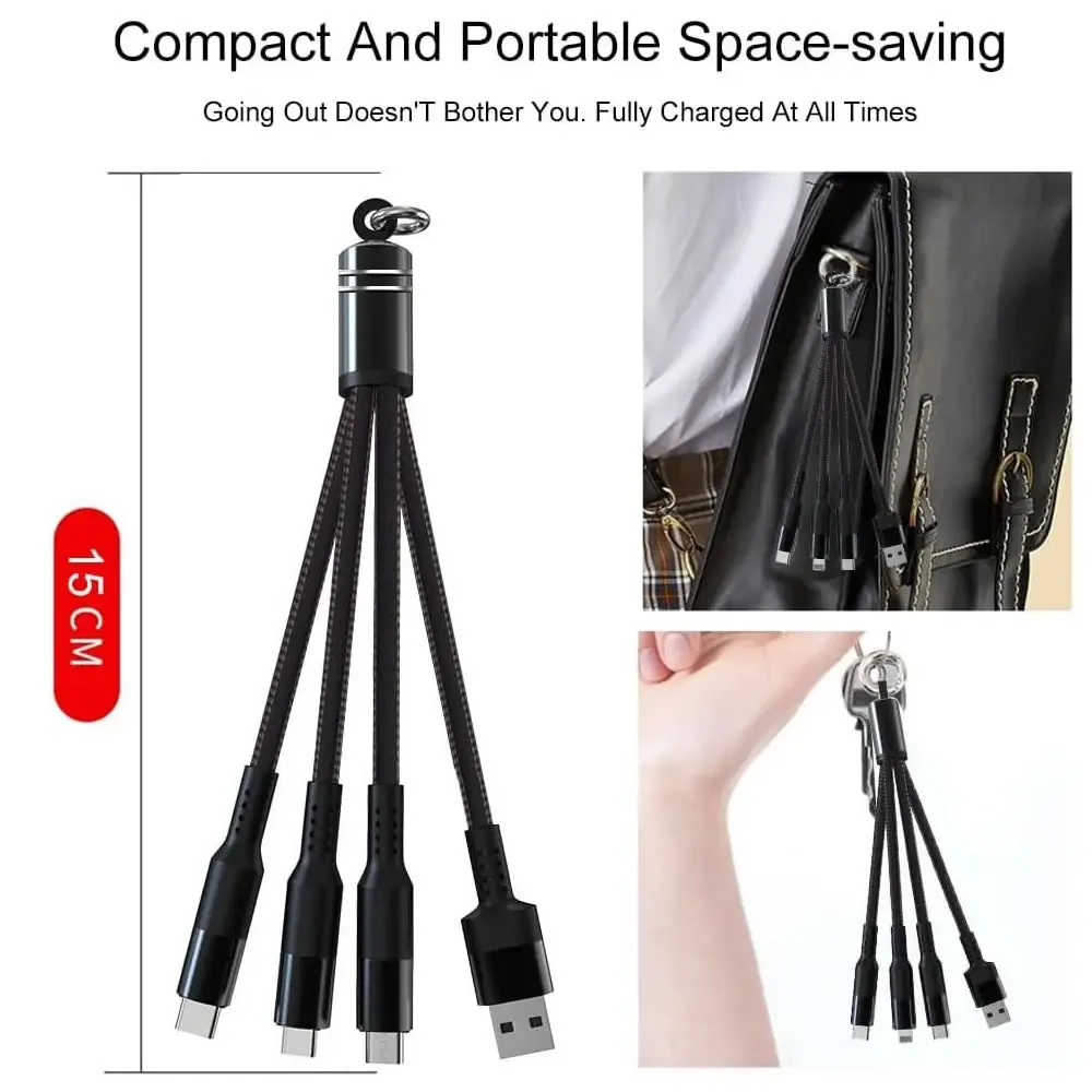 Compact USB Multi Charging Keychain: 3-in-1 Charger Cord