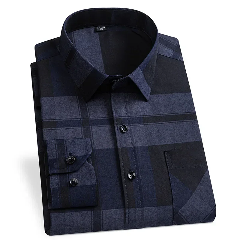 New Long Sleeve Plaid Shirts For Men Classic Checked Fashion Clothing Easy Care Soft Businessman Smart Dress Casual Shirt Camisa