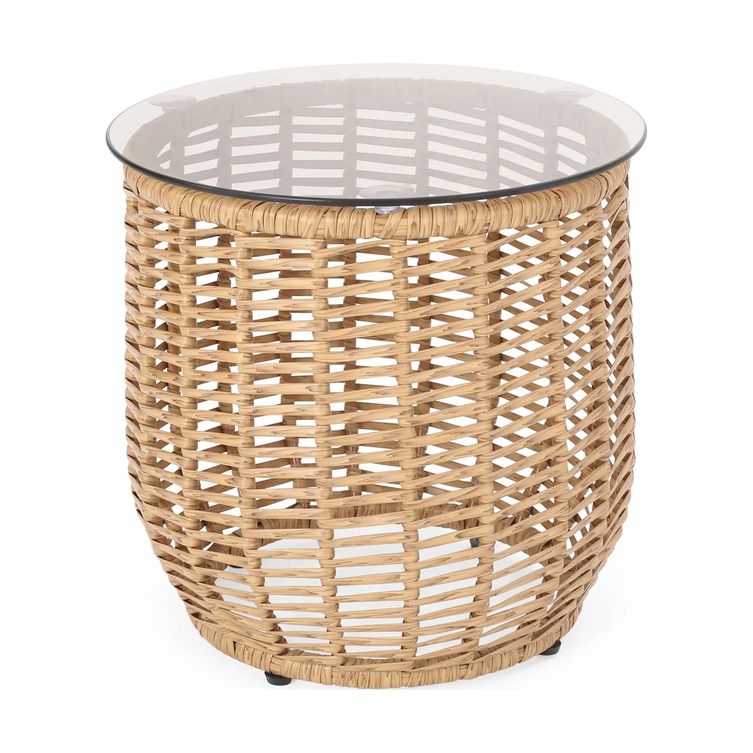 

Kriday Durable Low-profil Luxurious Colorfast Easy To Clean Wicker Side Table with Tempered Glass Top Light Brown