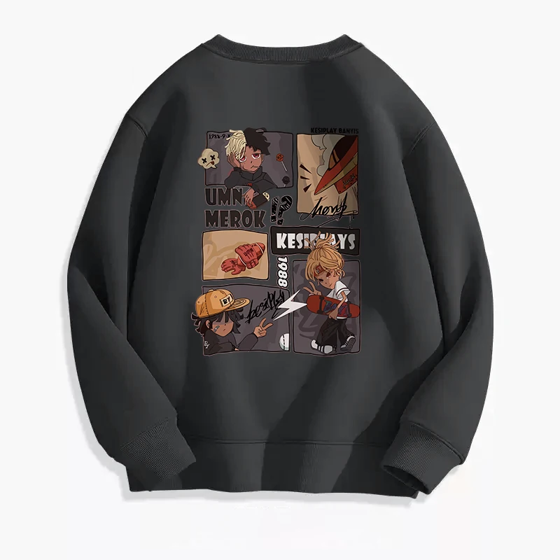 Spring Autumn Men's Round Neck Cartoon Letter Printed Long Sleeve T-shirt Sports Hoodies Casual Loose Office Lady Fashion Tops