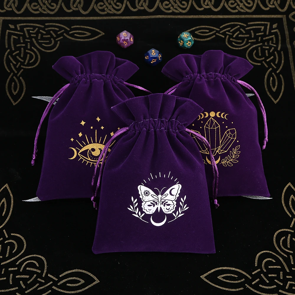 Pack De 2 Bolsas De Terciopelo Para Tarot Pentáculo – 16.5x15 Cm, Con Cordón, En Negro Y Morado, Ideales Para Guardar Cartas, Runas, Joyas O Cristales