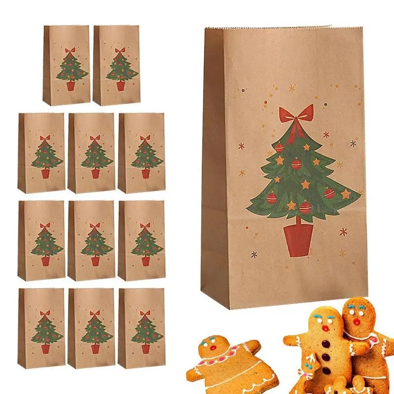 

12PCS Christmas Kraft Paper Handbags Christmas Gifts Bag Merry Christmas Decor For Home Christmas New Year Packing Bags