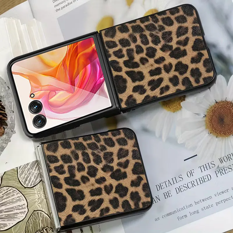 Luxury Leopard Pattern PU Leather Hard PC Phone Case - Fashionable Cute Style Back Cover