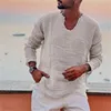 Men's Patchwork T-shirt Men Long Sleeve Fashion Ripped Cotton Tops Latest Summer Casual Linen Pullovers Sexy Mens clothing 2024 1