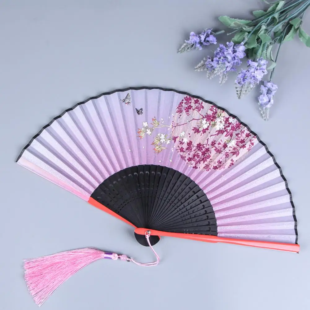 

Folding Bamboo Fan Chinese Style Gardenia Pattern Decorative Cooling Summer Ancient Chinese Costume Folding Fan Cosplay Prop