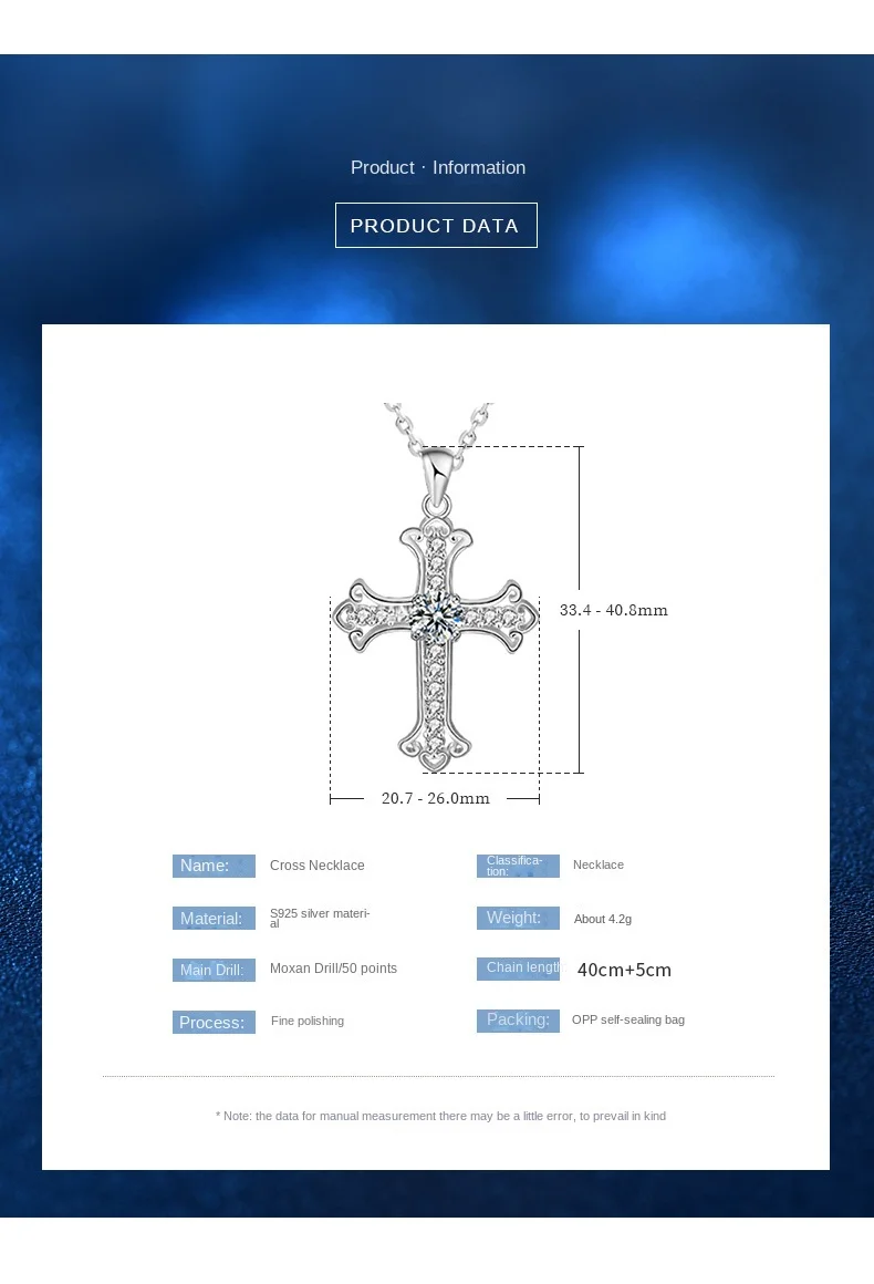 Moissanite Cross Pendant Necklace 925 Sterling Silver 18K White Gold Plated GRA Certificate