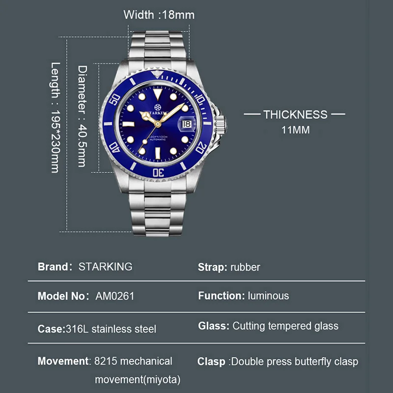 Starking Men's Automatic Watch 40mm Brand New Fully Automatic Mechanical Watch 2023 Waterproof Watch Business Luxury Sapphire