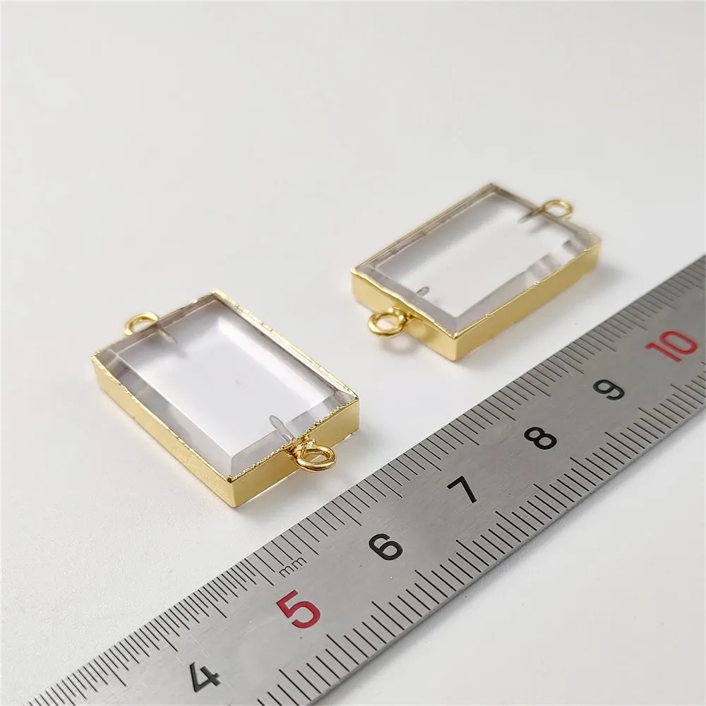 FUWO Wholesale 5Pc Natural Clear Quartz Connector, Golden Plated Square Crystal Accessories For Jewelry Making 5Pcs/Lot PD443 3