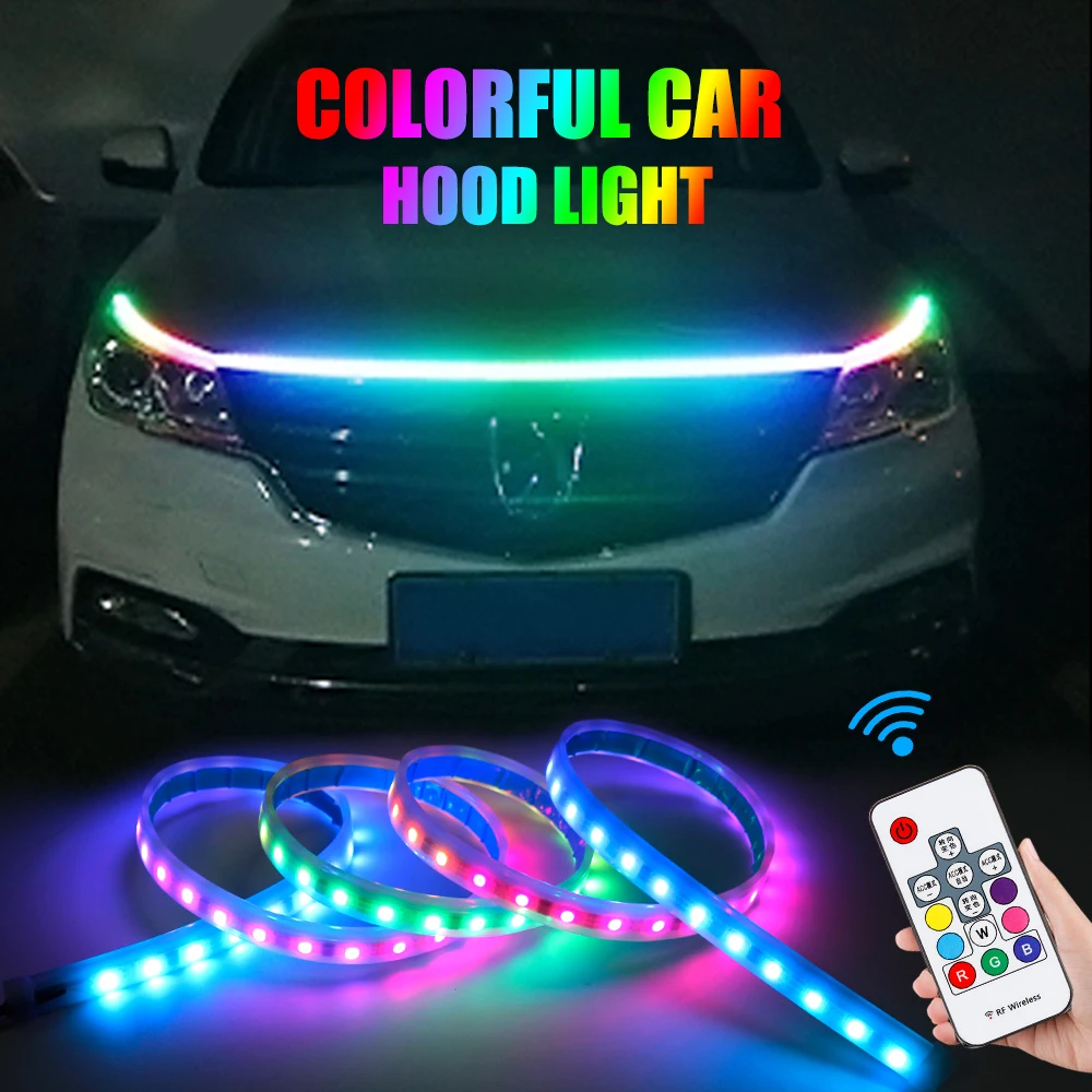 OKEEN RGB Colorful Led Car Hood Lights Universal Car Driving Turn Signal  Decorative Lights Strip Auto Daytime Running Lights 12V - AliExpress