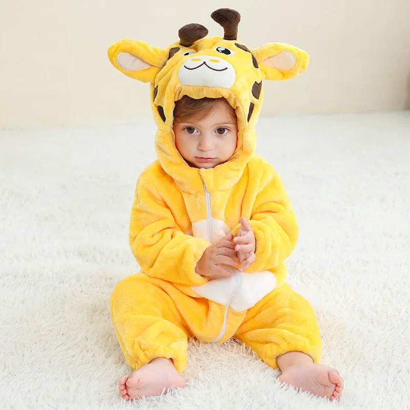 Animal Kigurumi Pajamas for Baby Boys Girls Clothes Winter Children Clothing Set 0-4 Years Kids Onesises Thick Flannel Jumpsuit