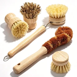 Bamboo Kitchen Brush Set - Eco - Friendly Dish Scrubbers with Long Handles for Effective Cleaning and Decontamination (5pcs D)