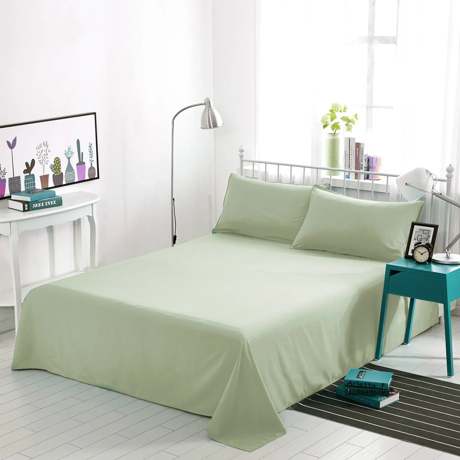 Bed Sheets Solid Flat Twin Queen Full Size Mattress Cover Simple Skin-friendly Non-slip Antibacterial Bedroom Comfortable Home 4