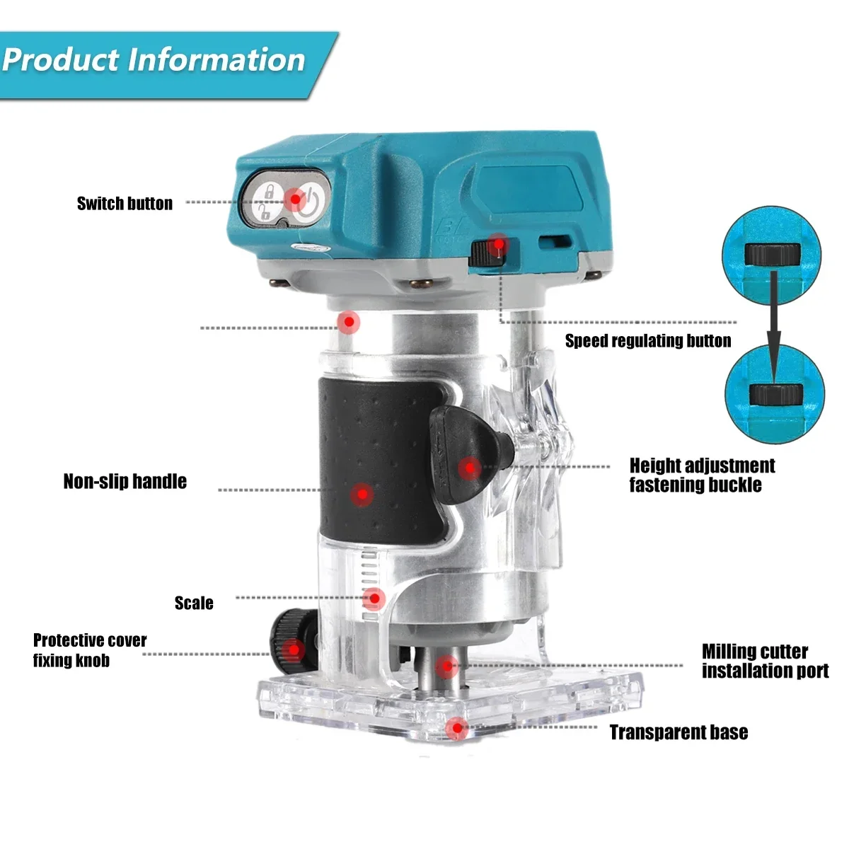 5 Speeds Brushless Electric Hand Trimmer Cordless Wood Router Woodworking Engraving Slotting Trimming Milling Machine For Makita Woodworking Tools Wood Router Plunge Router
