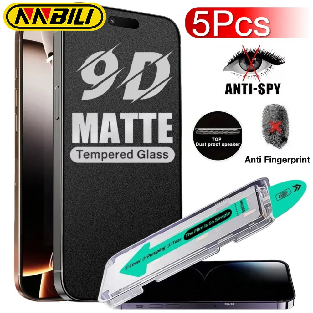 NNBILI Набір із 5 матових захисних панелей для екрану iPhone 17 16 15 14 13 12 11 Pro Max17e 16e X із загартованого скла, матовий, антишпигунний