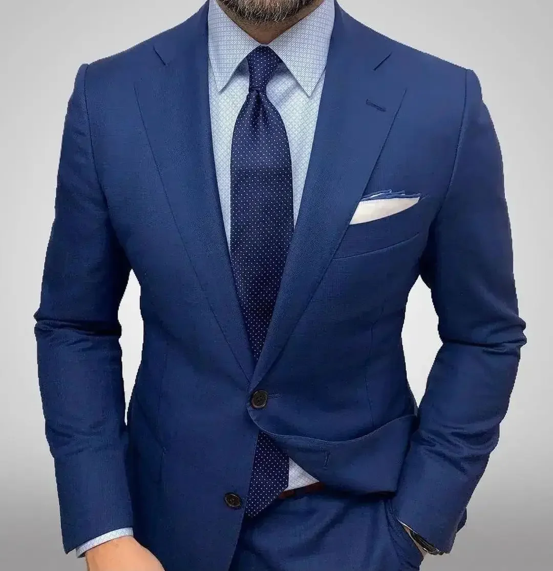 Casual Elegant Royal Blue Men's Sutis Notch Lapel Slim Fit Male Tuxedo For Wedding Custom 2 Pieces Jacket+Pants Trajes De Hombre