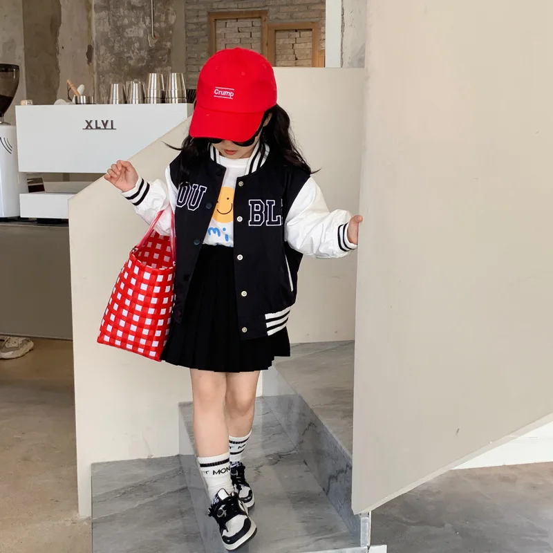 

Girls' Coat2024Spring and Autumn New Children Toddler Baby Color Matching Fashionable Sports Baseball Uniform Jacket