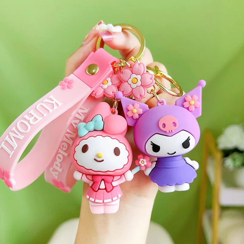 

Брелок для ключей в автомобиль, милый мультяшный брелок Kuromi Kitty Melody Cinnamoroll, декоративный подарок для школьного портфеля