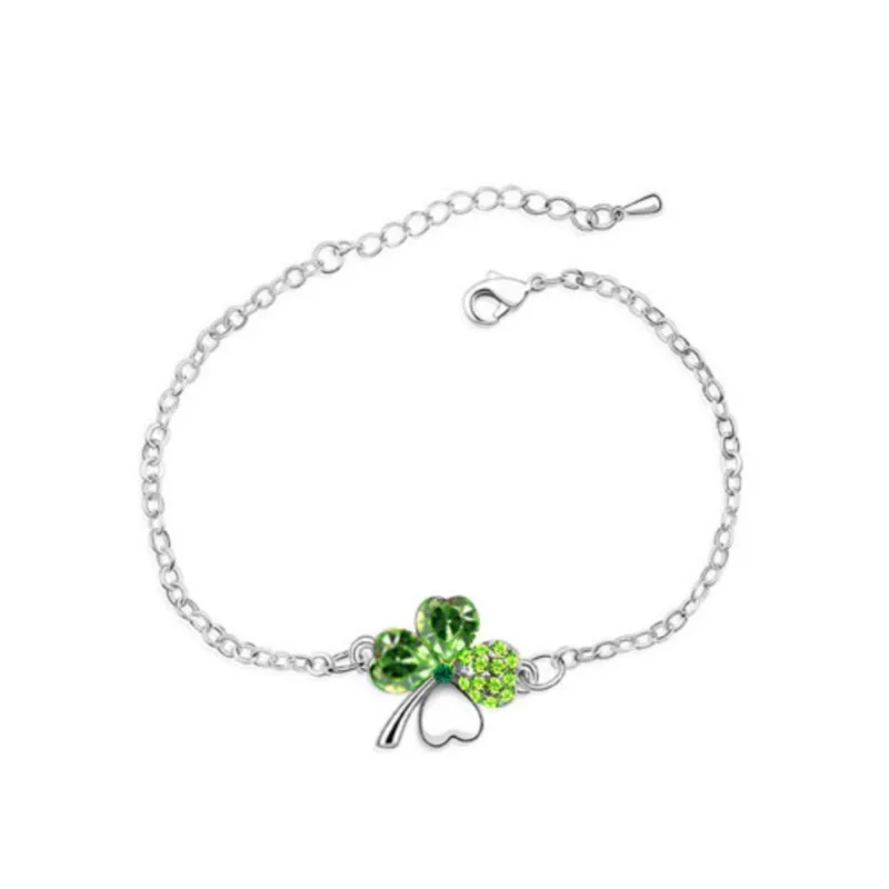 Crystal Clover 4 leaf leaves Link bracelet bracelet jewelry Bangle fashion jewelry charm lover girl gift office quality birthday wed