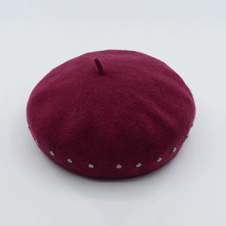 

X193 Bereta Painter Hat Sequins Rivet Decoration Bud Hat Wool Cap Women Beret Wedding Hat Plaid Newsboy Caps