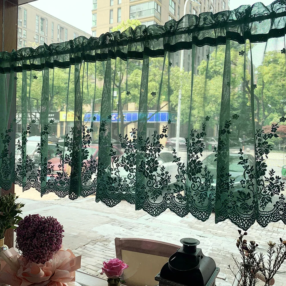 Short Curtains for Small Window Tulle Curtain Embroidered Lace Cafe Tier chiffon curtains japanese door curtains