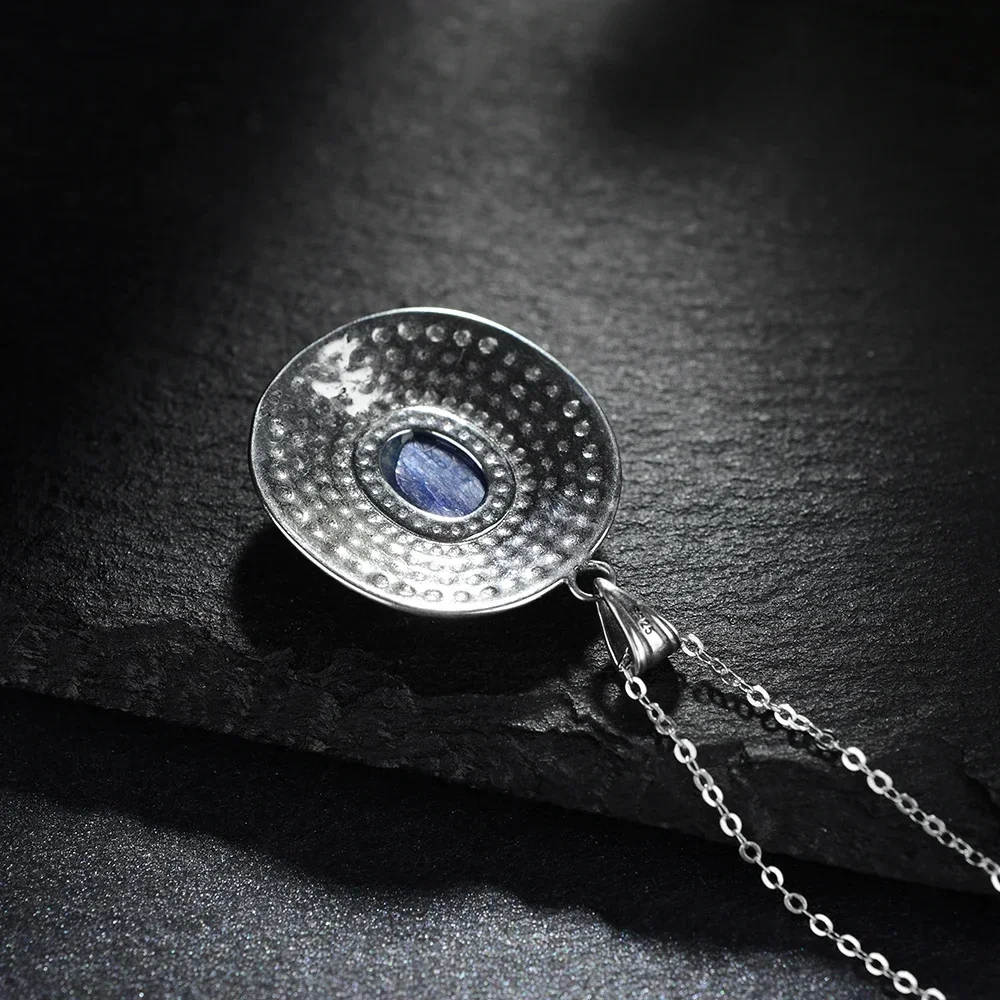 Pendant necklace silver necklace silver pendant 925 sterling silver oval blue crystal pendant necklace women's fashion necklace holiday gift style jewelry necklace