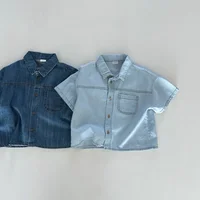 Ensemble deux pièces décontracté en denim pour enfants, chemise à manches courtes et short trempés, vêtements coréens pour garçons et filles, été, nouveau, 6856-1 6