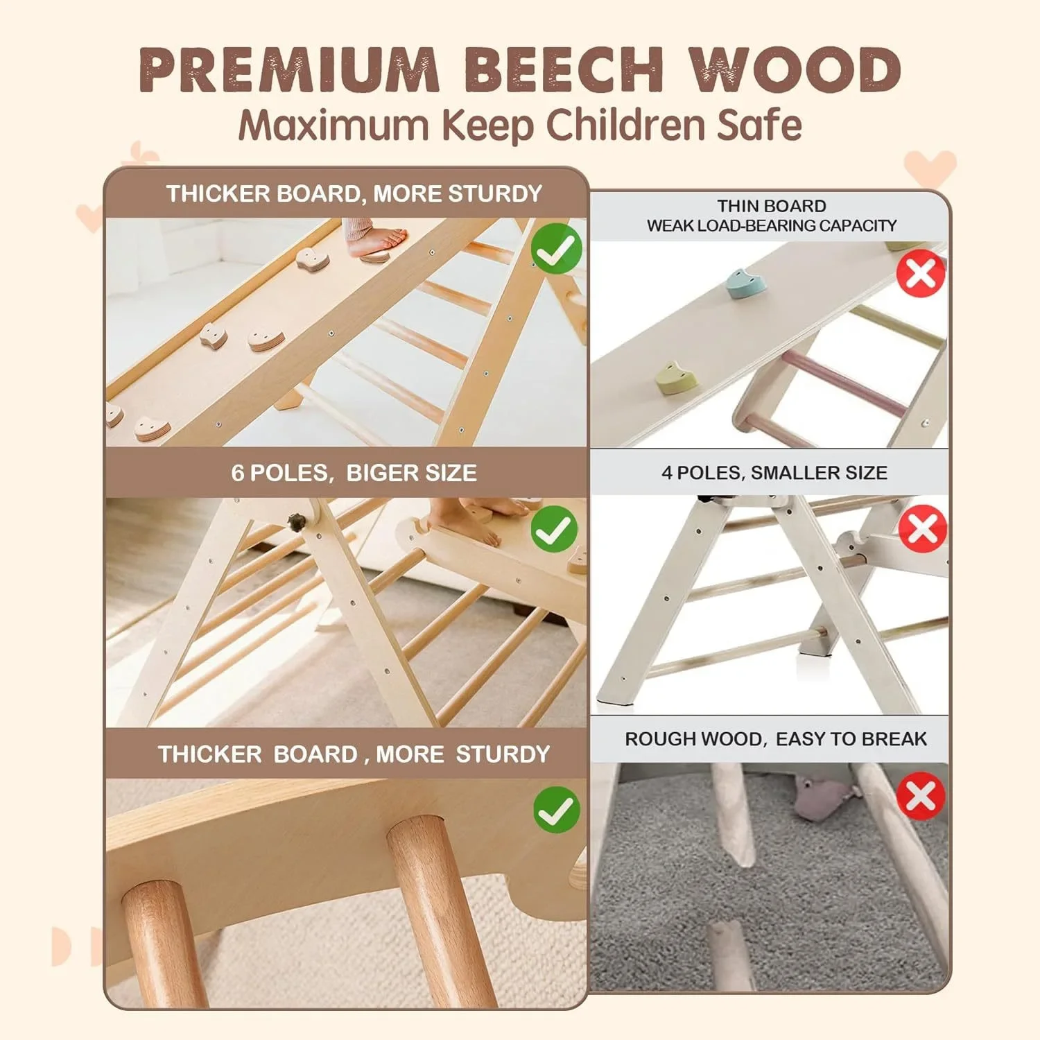 Hot Sale Classic Montessori Climbing Frame Kids' Wooden Indoor Ladder Wall Gym Set Lacquer Technique Children's Climbing