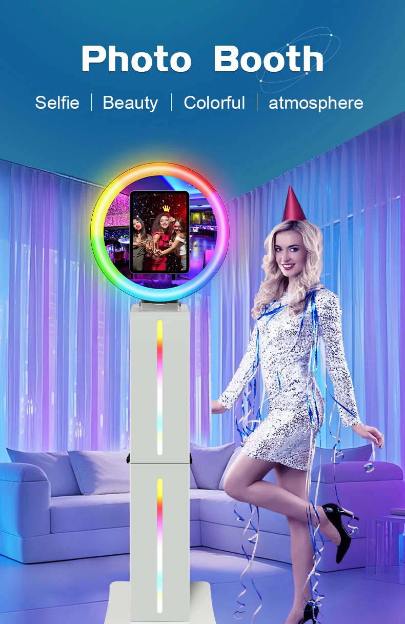 Máquina de fotomatón para iPad, para 10,2 pulgadas/10,5 pulgadas/11 pulgadas/12,9 pulgadas/13 pulgadas, bodas, fiestas, eventos, fotomatón LED portátil para Selfie