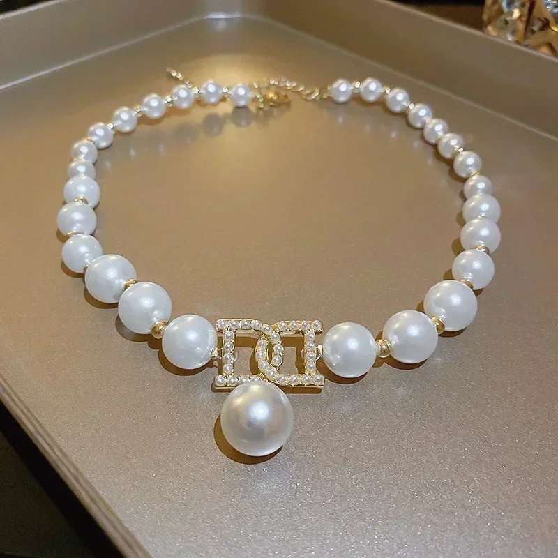 Women Elegant Pearl Clavicle Chain Collares Ladies Short Pendant Necklaces Earrings set Jewelry sets 3