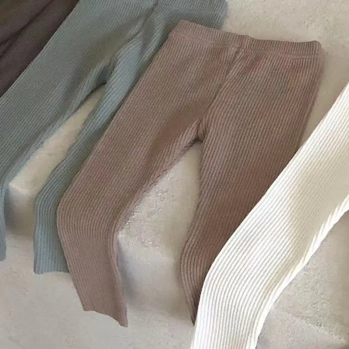 Autumn New Baby Solid Ribbed Leggings Infant Tights Toddler Simple Stretch Pants Boys Girls Cotton Casual Trousers Kids Clothes 5