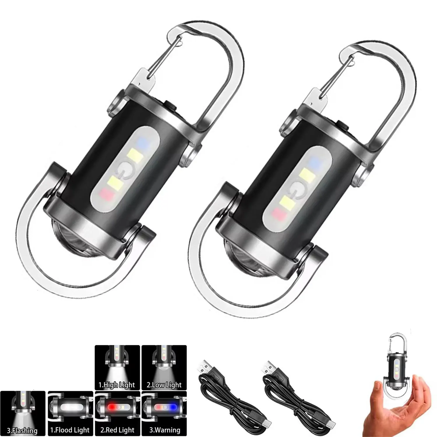 High-Lumen Rechargeable Keychain Flashlight - Versatile 7-Mode COB Work Light