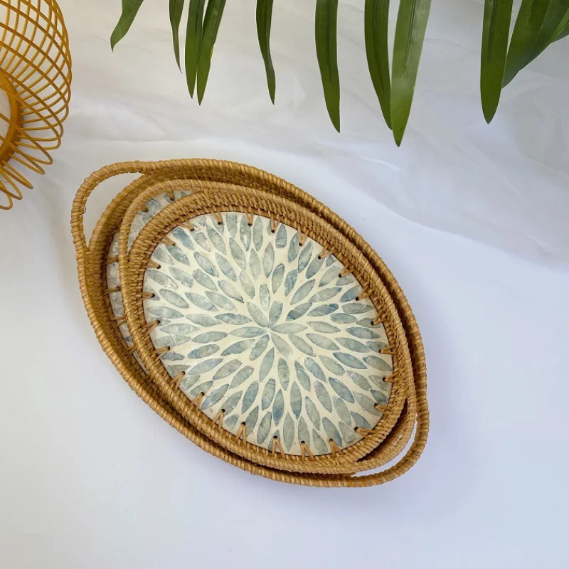 Colorful Shell Rattan Tray Creative Fruit Bread Tray Tea Set Shelf Home Decoration Room Storage Box Desktop Decoration