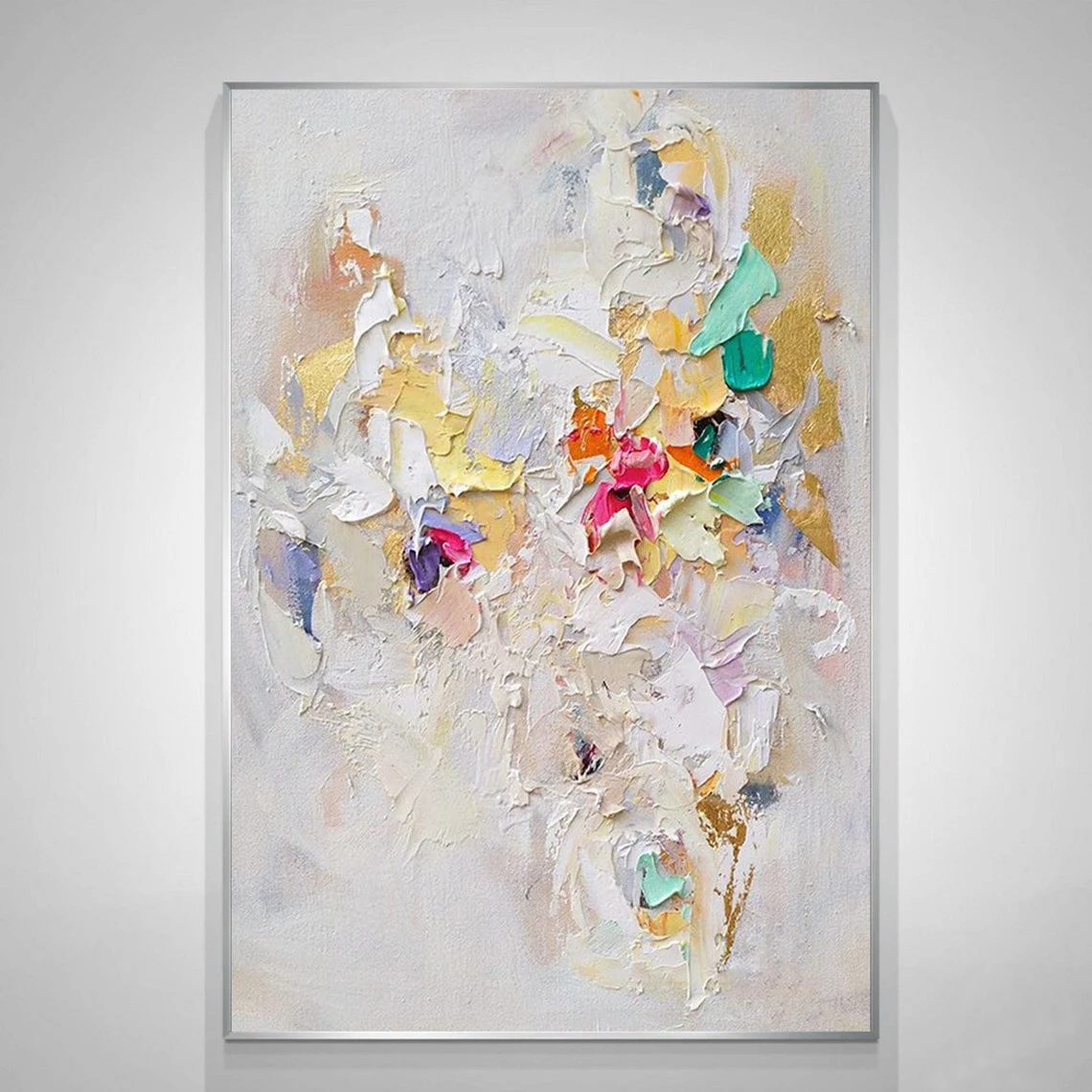 大きなテクスチャ抽象絵画カラフルな絵画白いテクスチャアートナイフ