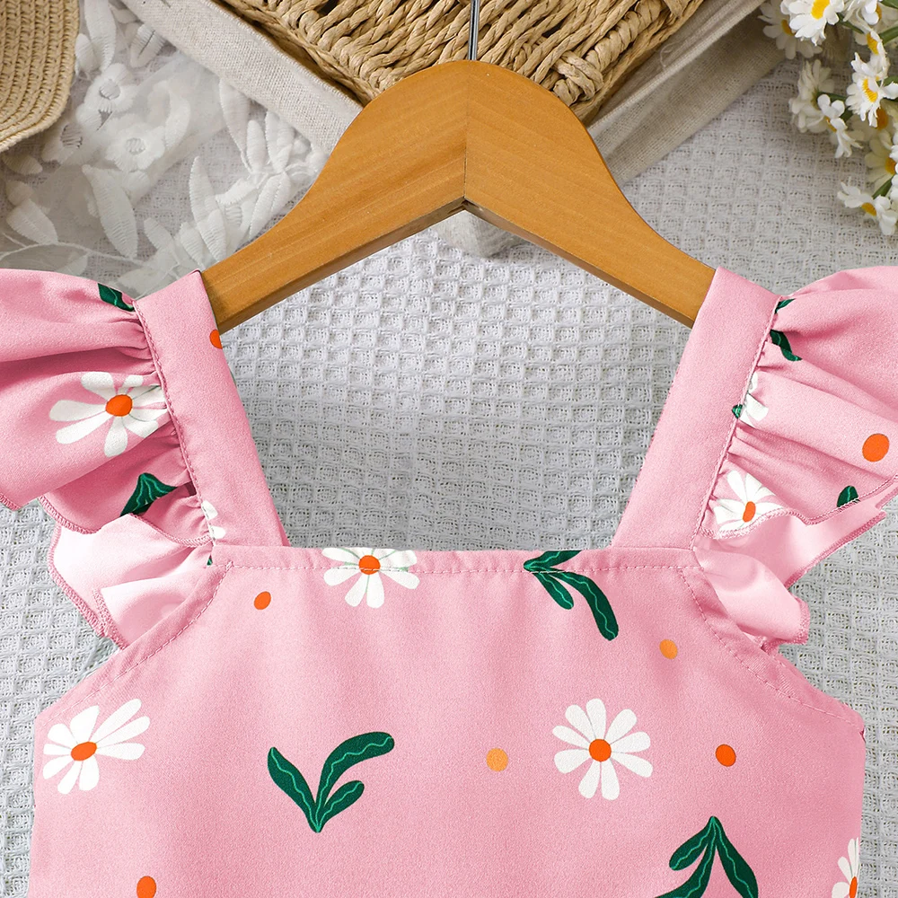 فستان بناتي صيفي بأكمام طويلة وطبعة نباتية