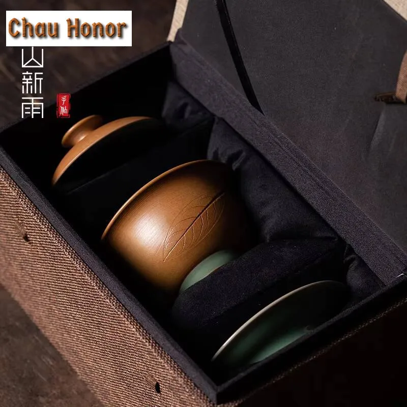 190ml Handmade Longquan Celadon Gaiwan Boutique Fallen Leaves Tea Tureen Tea Making Cover Bowl Tea Ceremony Collection Gift Box