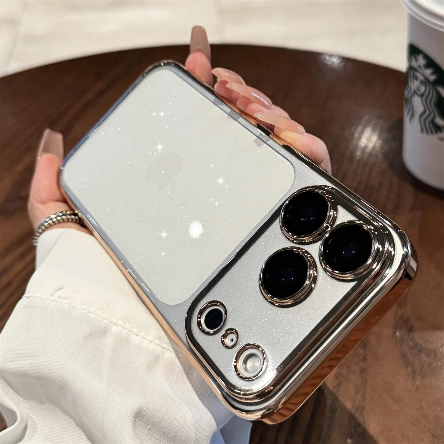 Premium Glitter Plated Clear Case with Lens Protection & Transparent Bling Cover