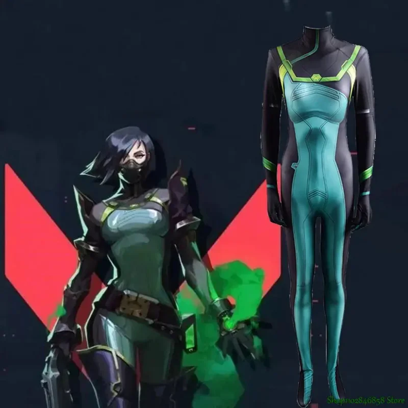 

Game VALORANT Viper Cosplay Costumes Green Color Female Combat Clothing Halloween Party Clothes Full Set