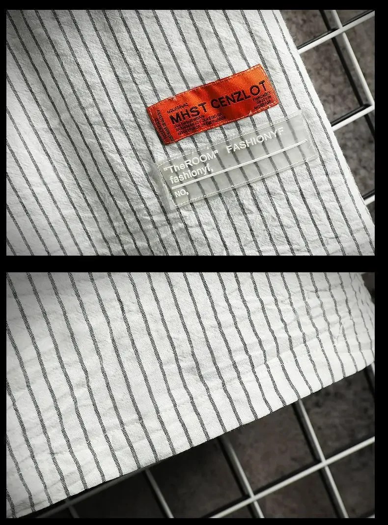 Men's Clothing Summer Vertical Striped Workwear Short Sleeve Polo Shirt Loose Fit American Retro Half Sleeve Top Solid Color 16 S2355b197d6b74fe2b1e479daec9056857