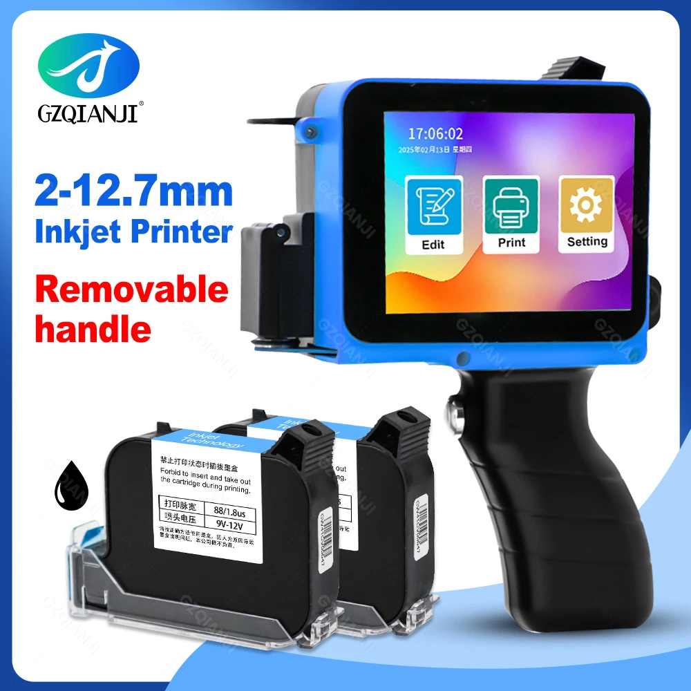 12.7mm Label Inkjet Printer Handheld Printer 600dpi Adjustable Multiple Languages for Batch Serial Number Plastic Wood Fabric