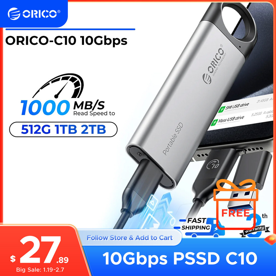 ORICO 1TB External SSD Up to 1050MB/S Hanging Hole Design Portable Solid State Drive Storage PSSD for Tablets Laptops C10